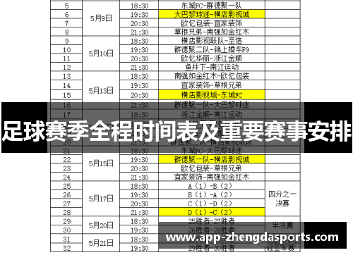足球赛季全程时间表及重要赛事安排